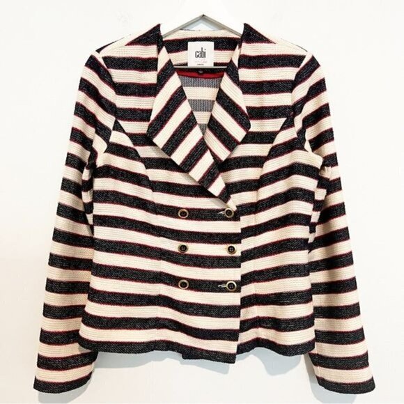CABI Double Breasted Stripe Textured Nautical Blazer Jacket Blue Red 5094 Size 6 - Picture 1 of 10